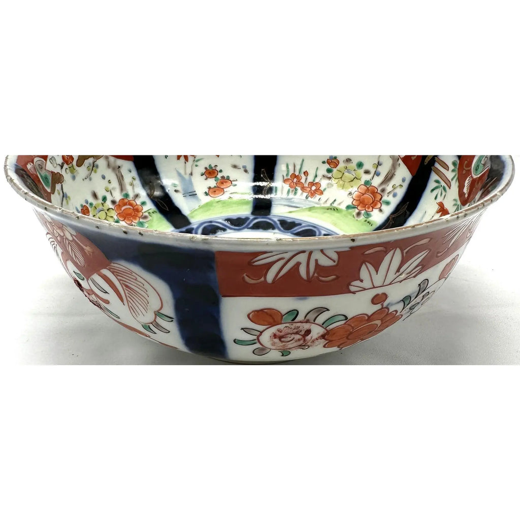 Antique 19th Century Japanese Imari Scalloped Bowl Meiji Kinrande Porcelain - 8.5”
