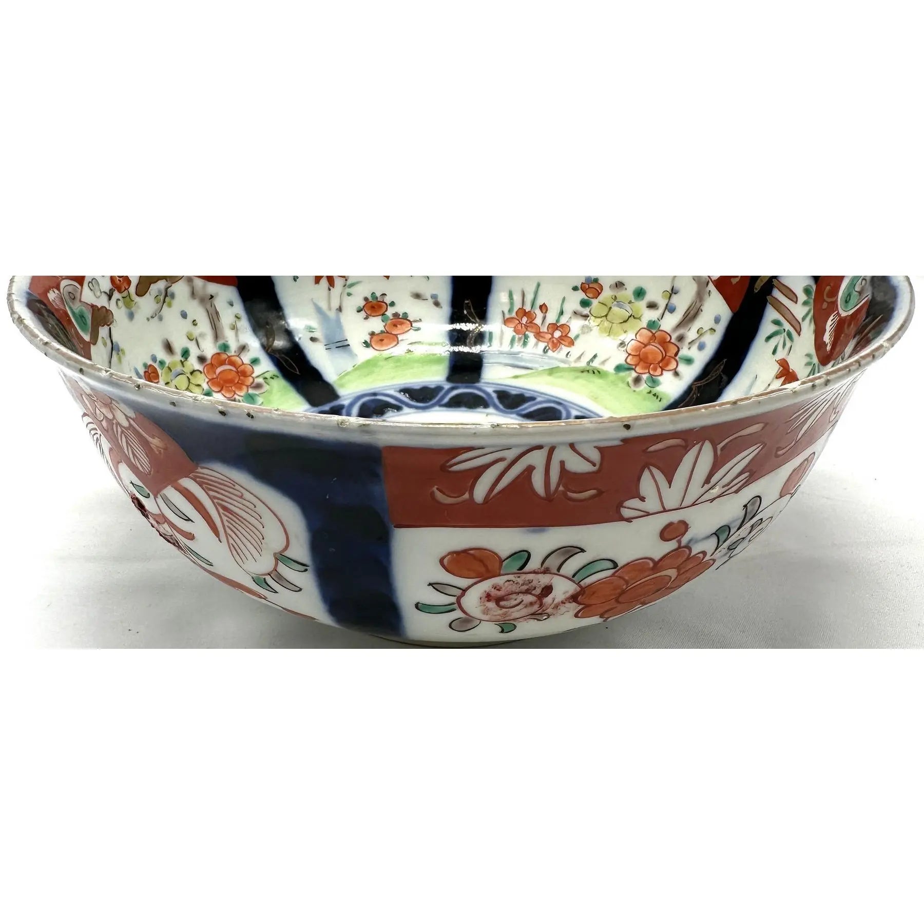 Antique 19th Century Japanese Imari Scalloped Bowl Meiji Kinrande Porcelain - 8.5”