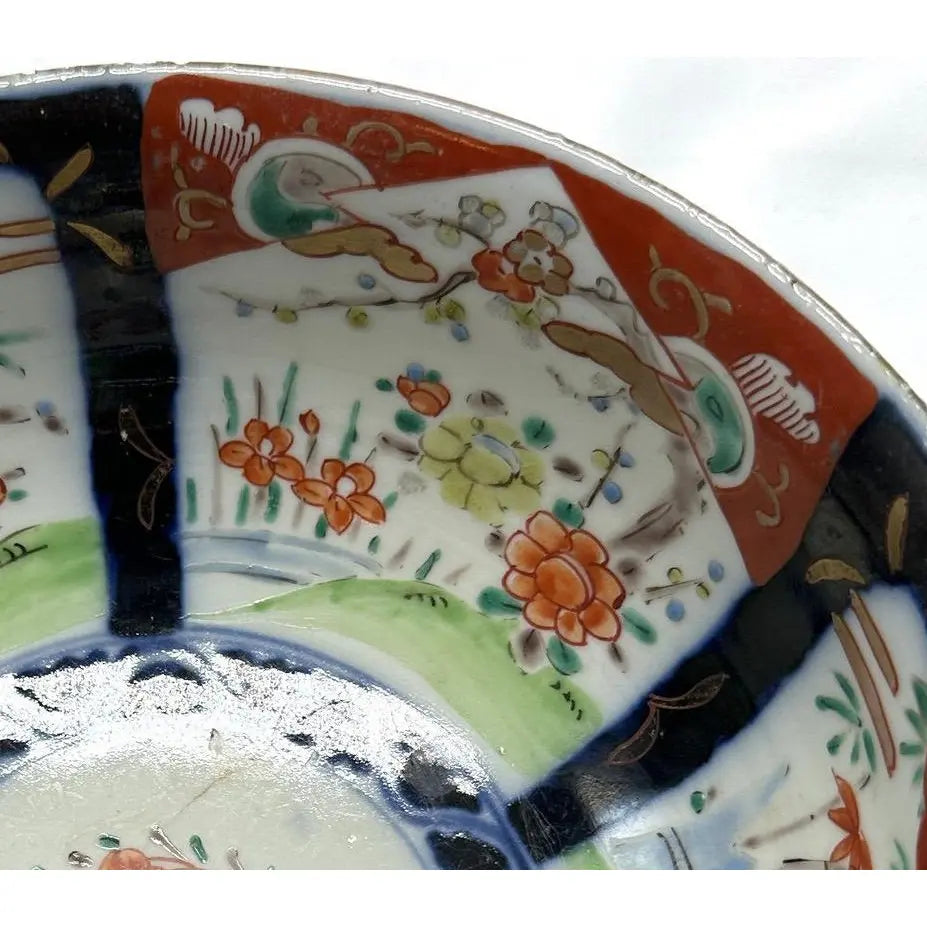 Antique 19th Century Japanese Imari Scalloped Bowl Meiji Kinrande Porcelain - 8.5”