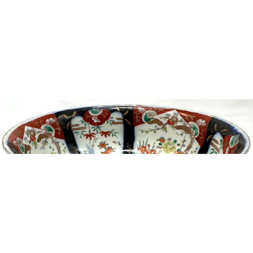 Antique 19th Century Japanese Imari Scalloped Bowl Meiji Kinrande Porcelain - 8.5”