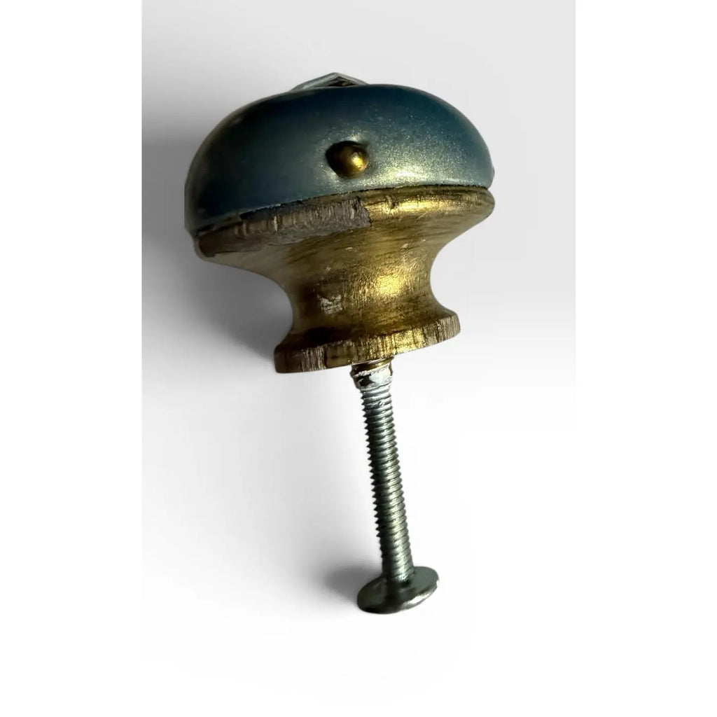 Set Of Eight Hollywood Regency Metallic Wood Knobs With Iridescent Aurora Borealis Gems