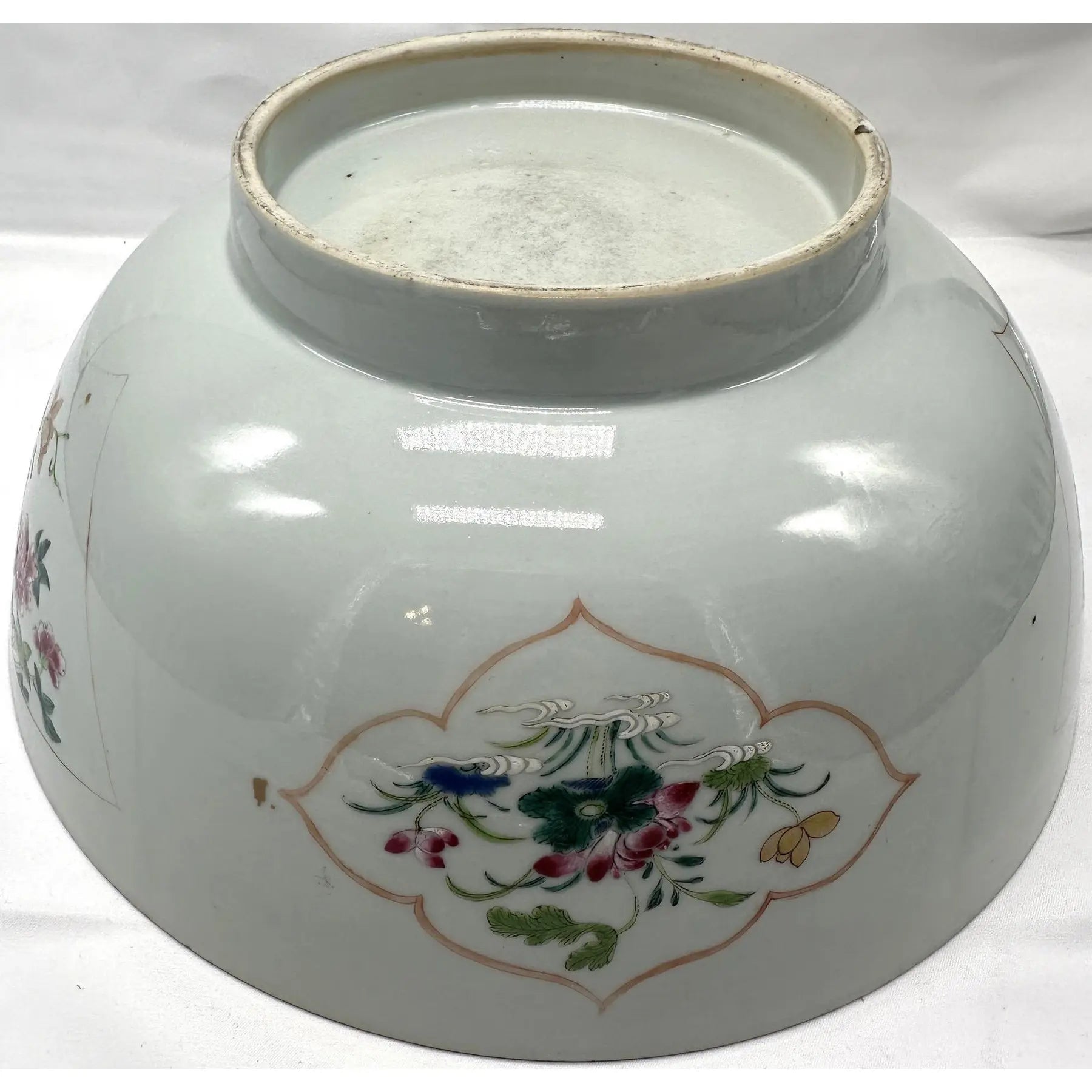 18th C. Qianlong Chinese Export Famille Rose Gilt 12 Inch Punch Bowl, Antique Qing Dynasty Chinoiserie Porcelain Centerpiece, Mandarin Palette