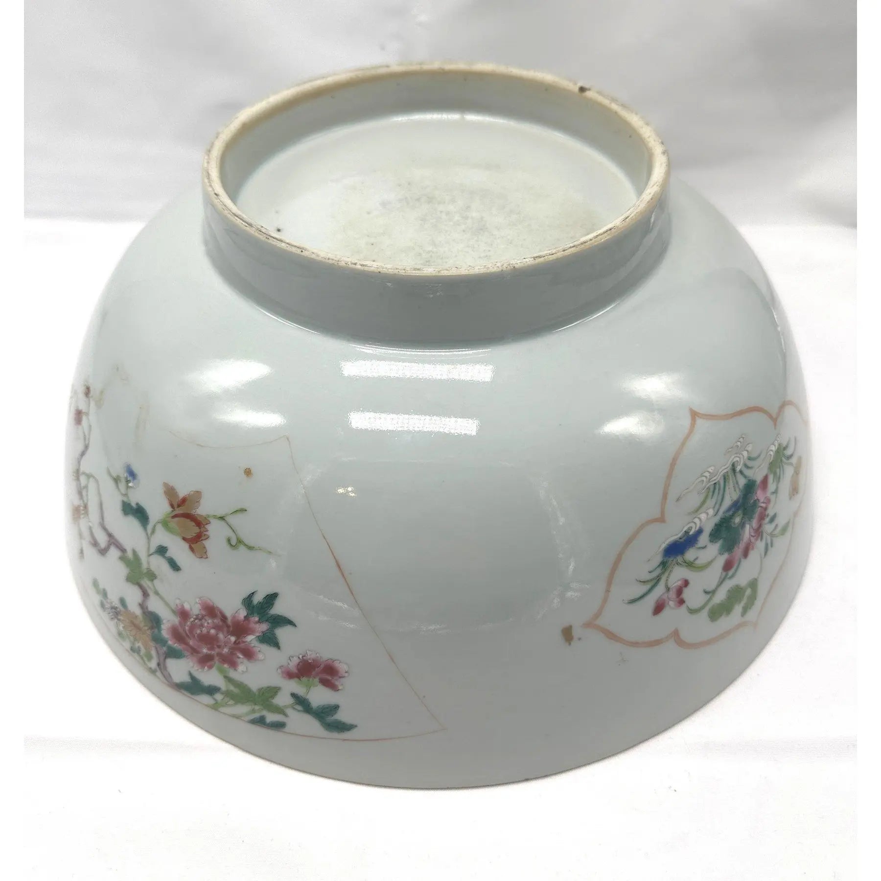 18th C. Qianlong Chinese Export Famille Rose Gilt 12 Inch Punch Bowl, Antique Qing Dynasty Chinoiserie Porcelain Centerpiece, Mandarin Palette