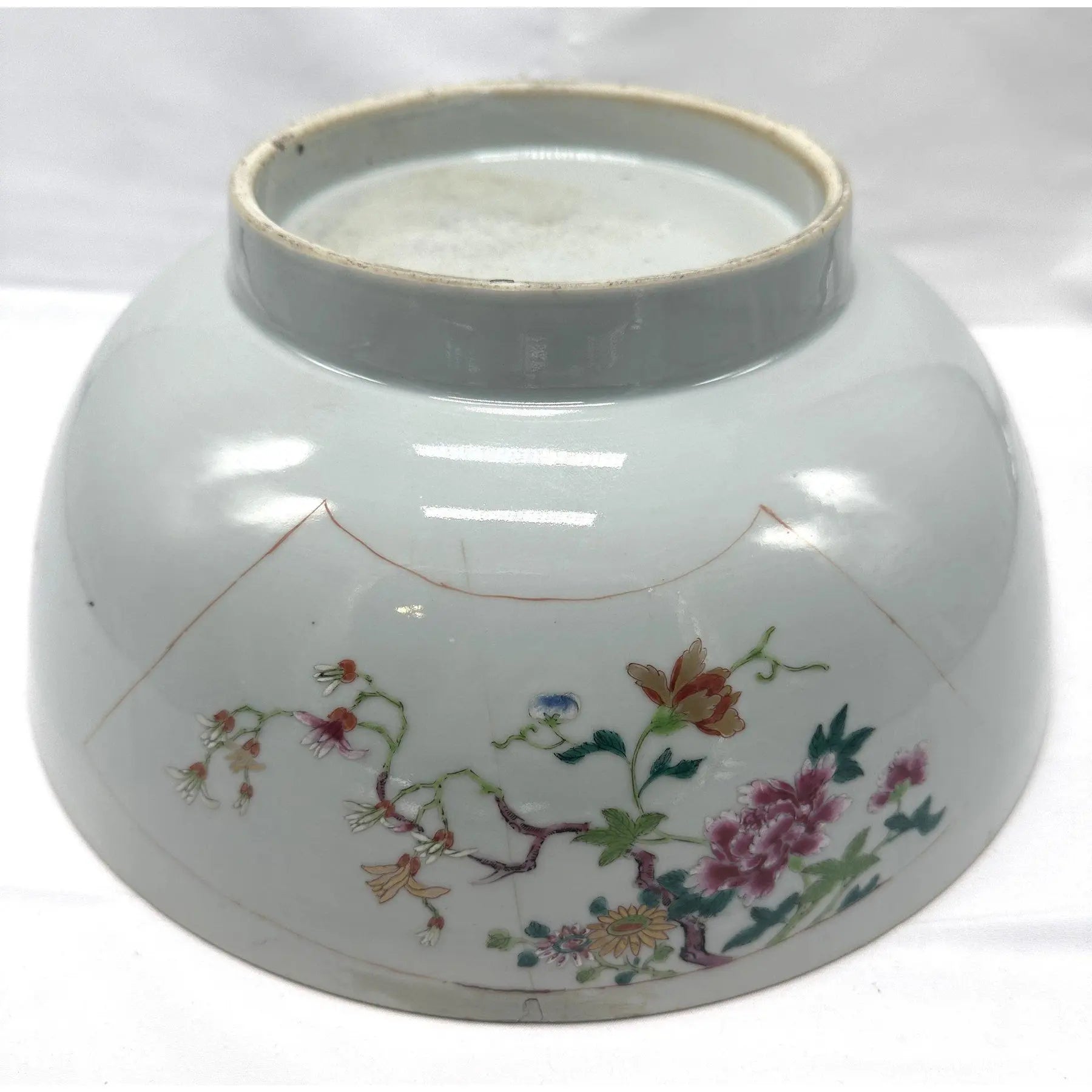18th C. Qianlong Chinese Export Famille Rose Gilt 12 Inch Punch Bowl, Antique Qing Dynasty Chinoiserie Porcelain Centerpiece, Mandarin Palette
