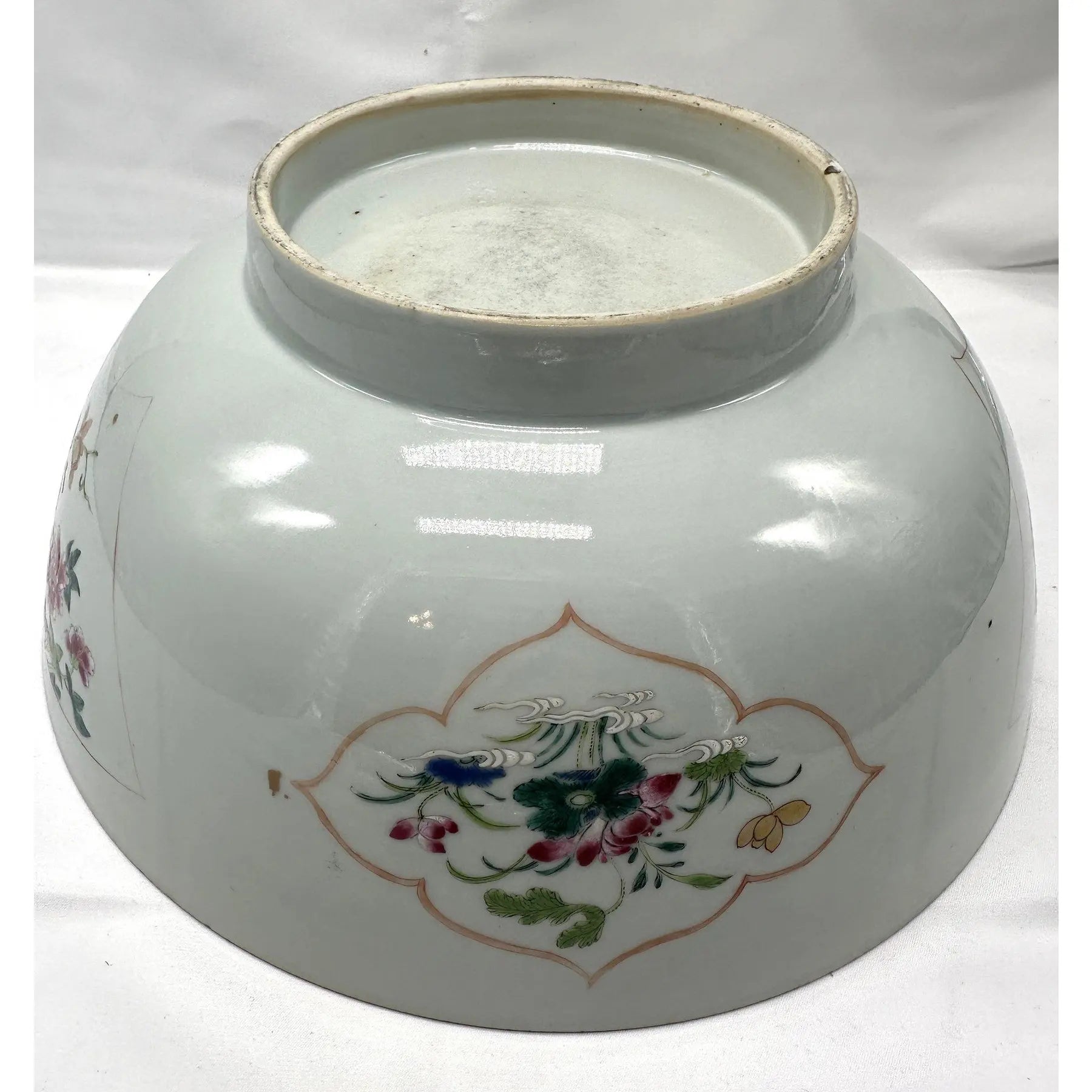 18th C. Qianlong Chinese Export Famille Rose Gilt 12 Inch Punch Bowl, Antique Qing Dynasty Chinoiserie Porcelain Centerpiece, Mandarin Palette