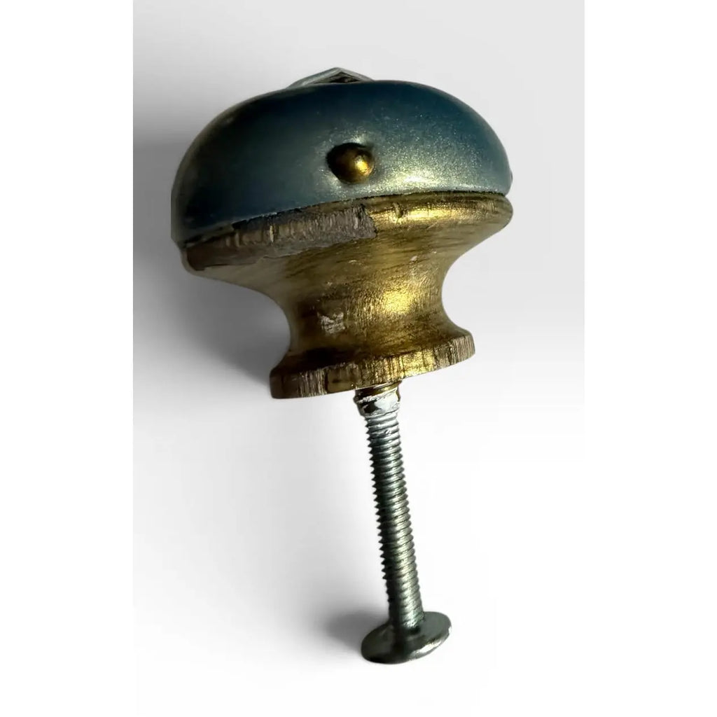 Set Of Eight Hollywood Regency Metallic Wood Knobs With Iridescent Aurora Borealis Gems