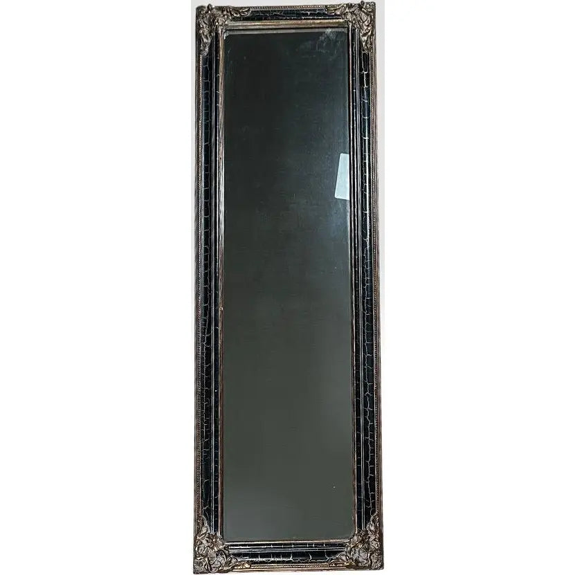 Contemporary Traditional Black Crackle Full Length Mirror With Ornate Gold Gilt Corner Accents