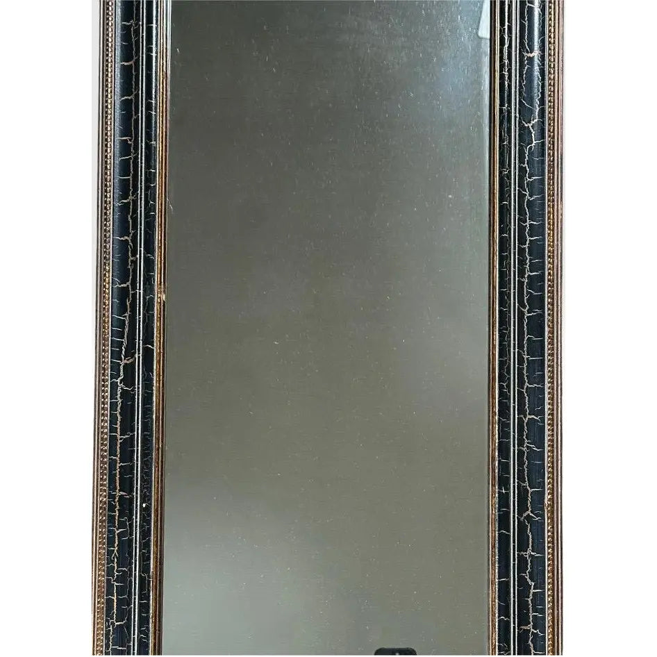 Contemporary Traditional Black Crackle Full Length Mirror With Ornate Gold Gilt Corner Accents