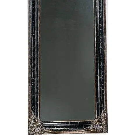 Contemporary Traditional Black Crackle Full Length Mirror With Ornate Gold Gilt Corner Accents