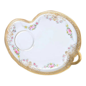 Antique Heart-Shaped Porcelain Tray with Hand-Painted Roses & Gold Gilt