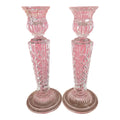 Pair of Vintage Irena Poland 8" Lead Crystal Candlesticks - Diamond & Wedge Cut
