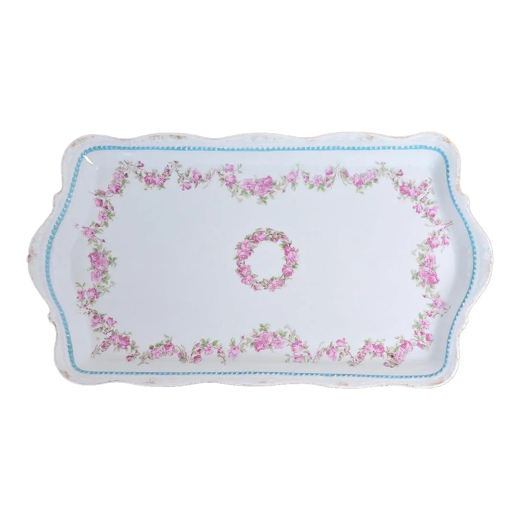 Antique Silesia Porcelain Floral Garlande Tray
