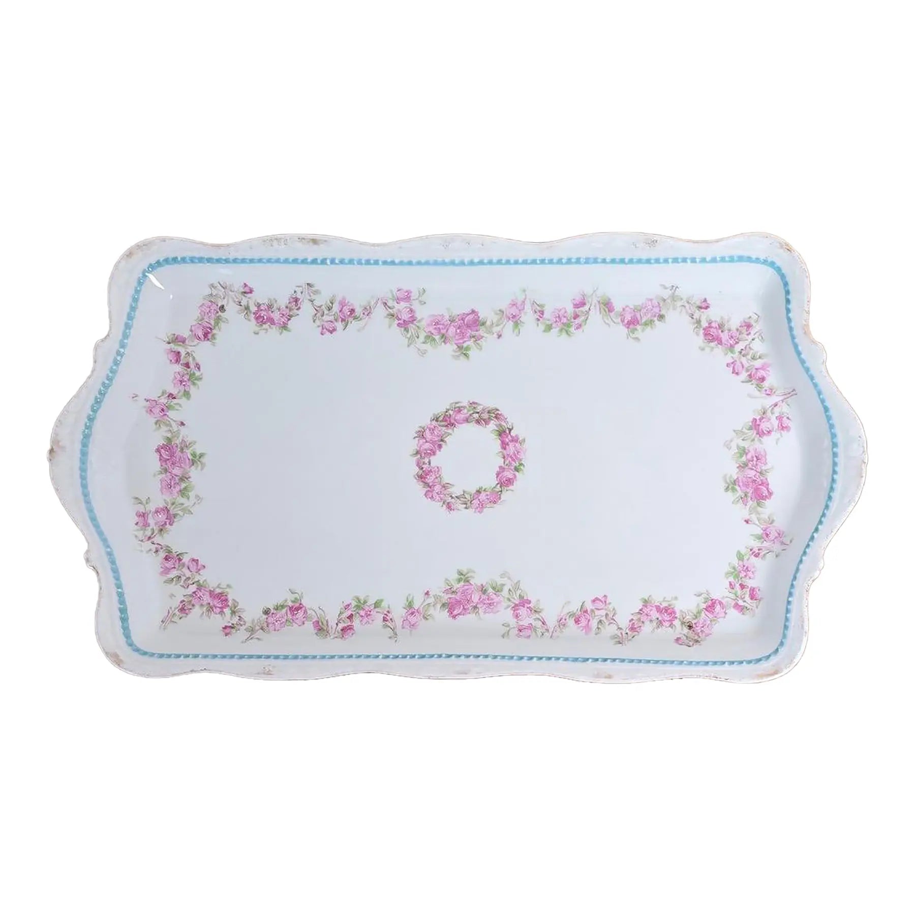 Antique Silesia Porcelain Floral Garlande Tray