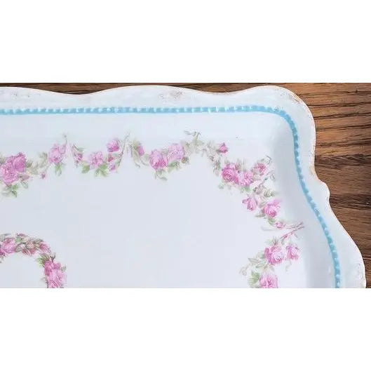 Antique Silesia Porcelain Floral Garlande Tray