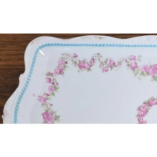 Antique Silesia Porcelain Floral Garlande Tray
