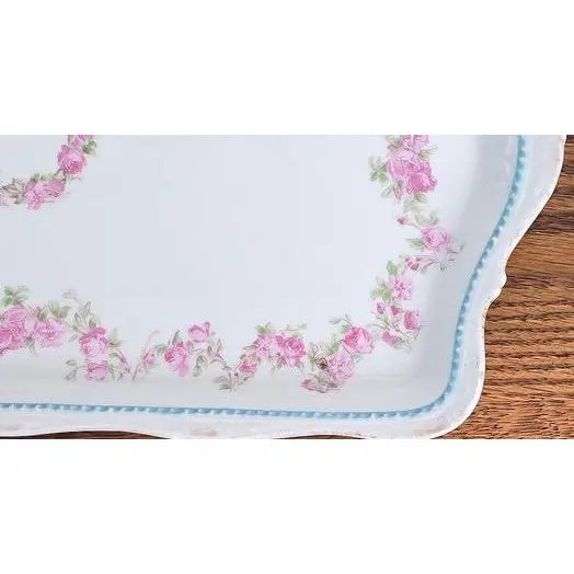 Antique Silesia Porcelain Floral Garlande Tray