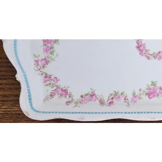 Antique Silesia Porcelain Floral Garlande Tray