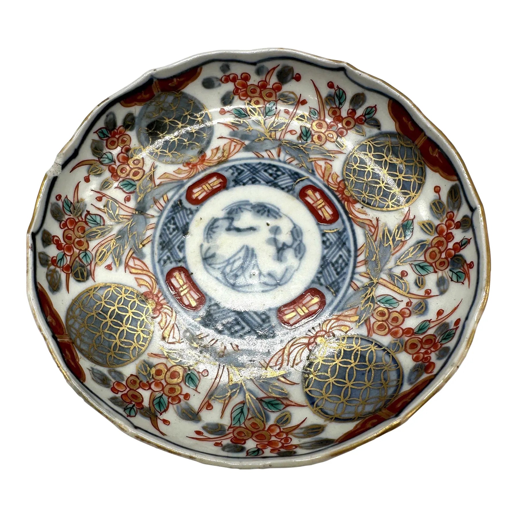 19th Century Japanese Imari Scalloped Dish - Hand-Painted Gilt