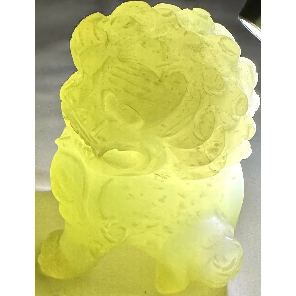 Vintage Hand-Carved Translucent Celadon Jade Female Guardian Lion (Foo Dog)