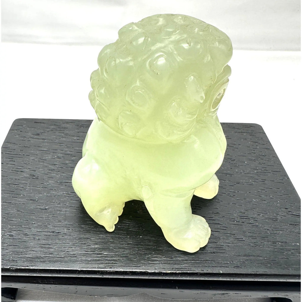Vintage Hand-Carved Translucent Celadon Jade Female Guardian Lion (Foo Dog)
