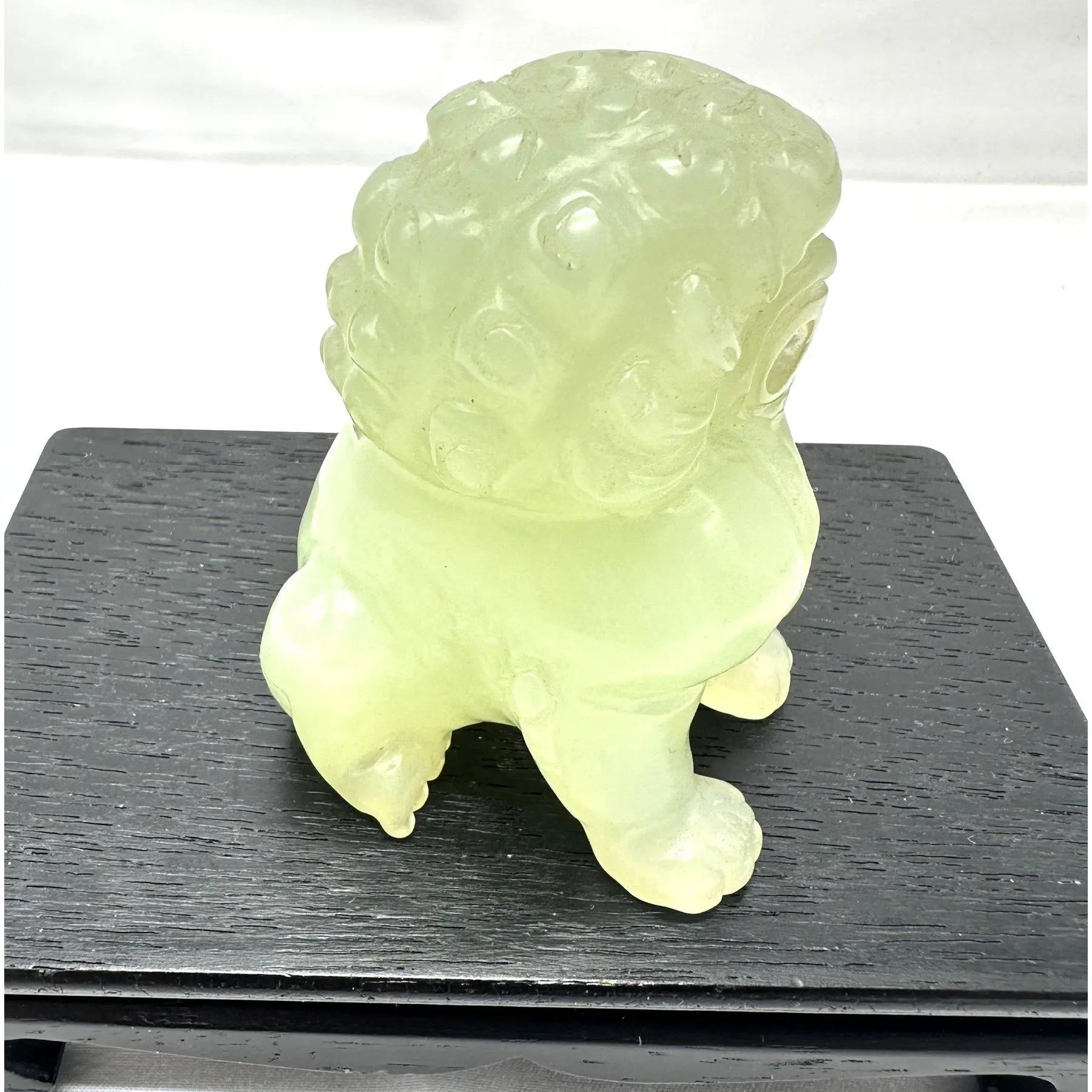 Vintage Hand-Carved Translucent Celadon Jade Female Guardian Lion (Foo Dog)