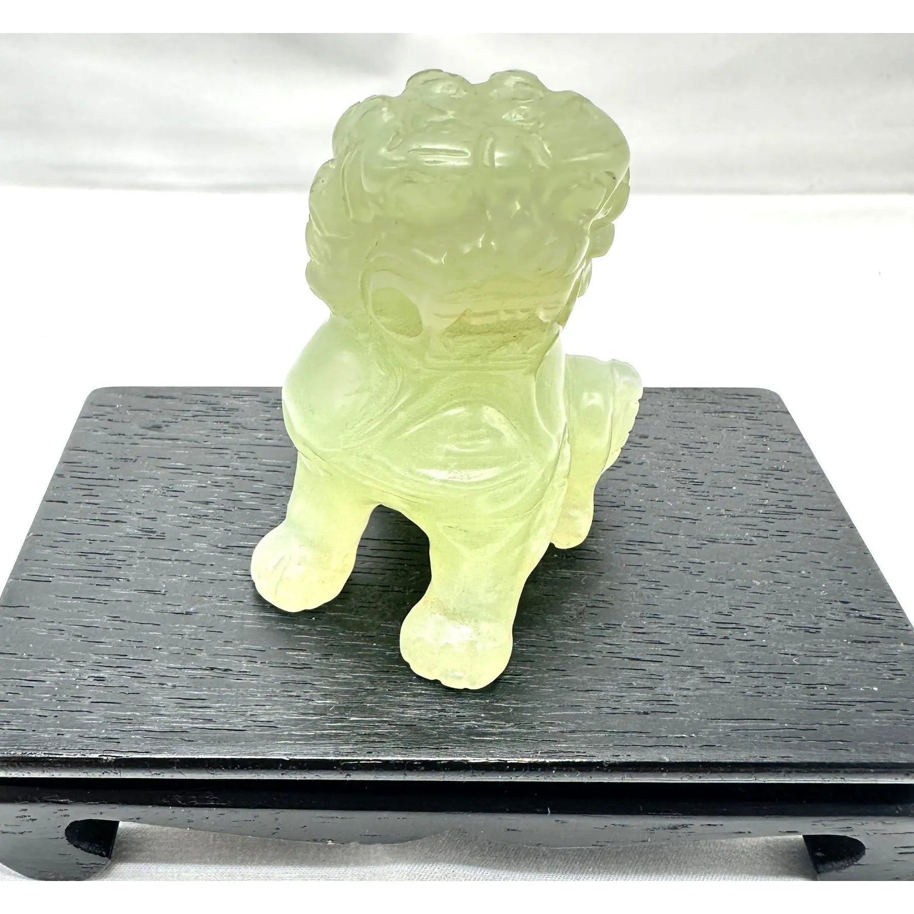 Vintage Hand-Carved Translucent Celadon Jade Female Guardian Lion (Foo Dog)