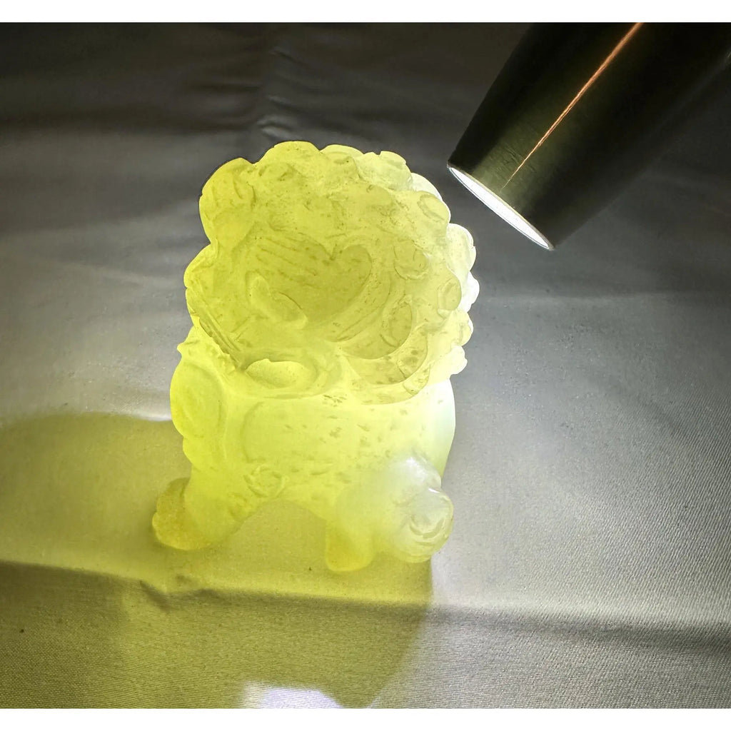 Vintage Hand-Carved Translucent Celadon Jade Female Guardian Lion (Foo Dog)