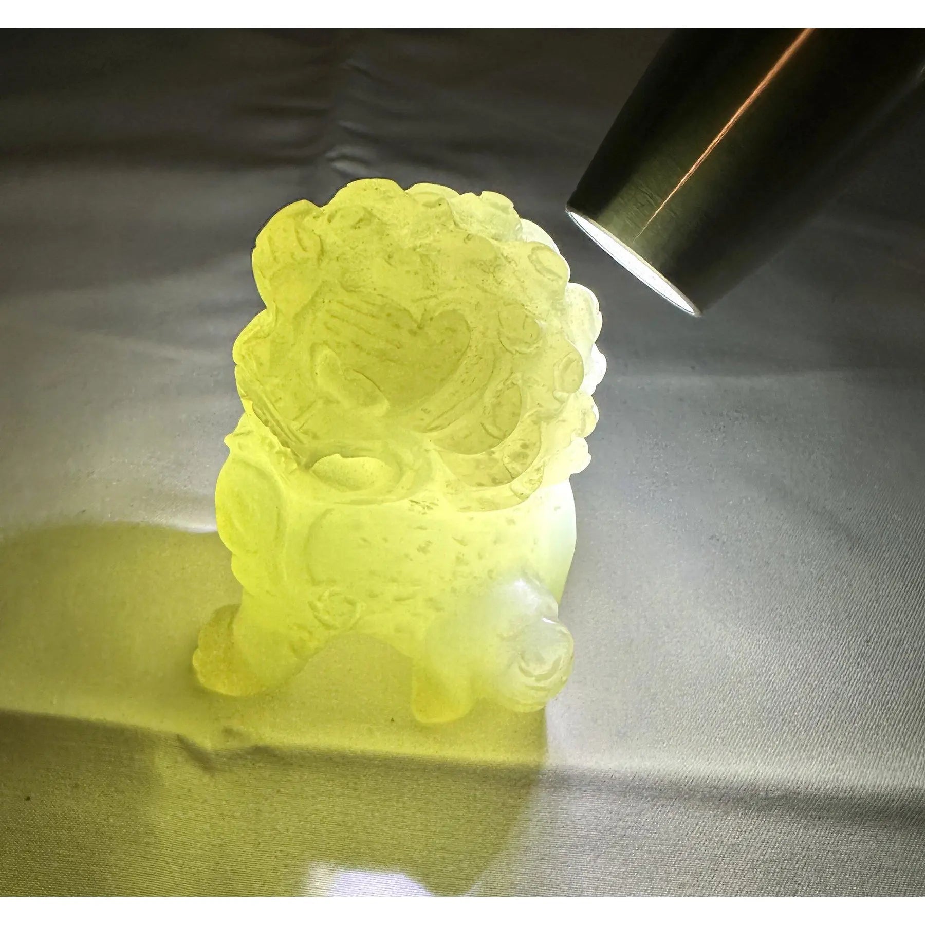 Vintage Hand-Carved Translucent Celadon Jade Female Guardian Lion (Foo Dog)