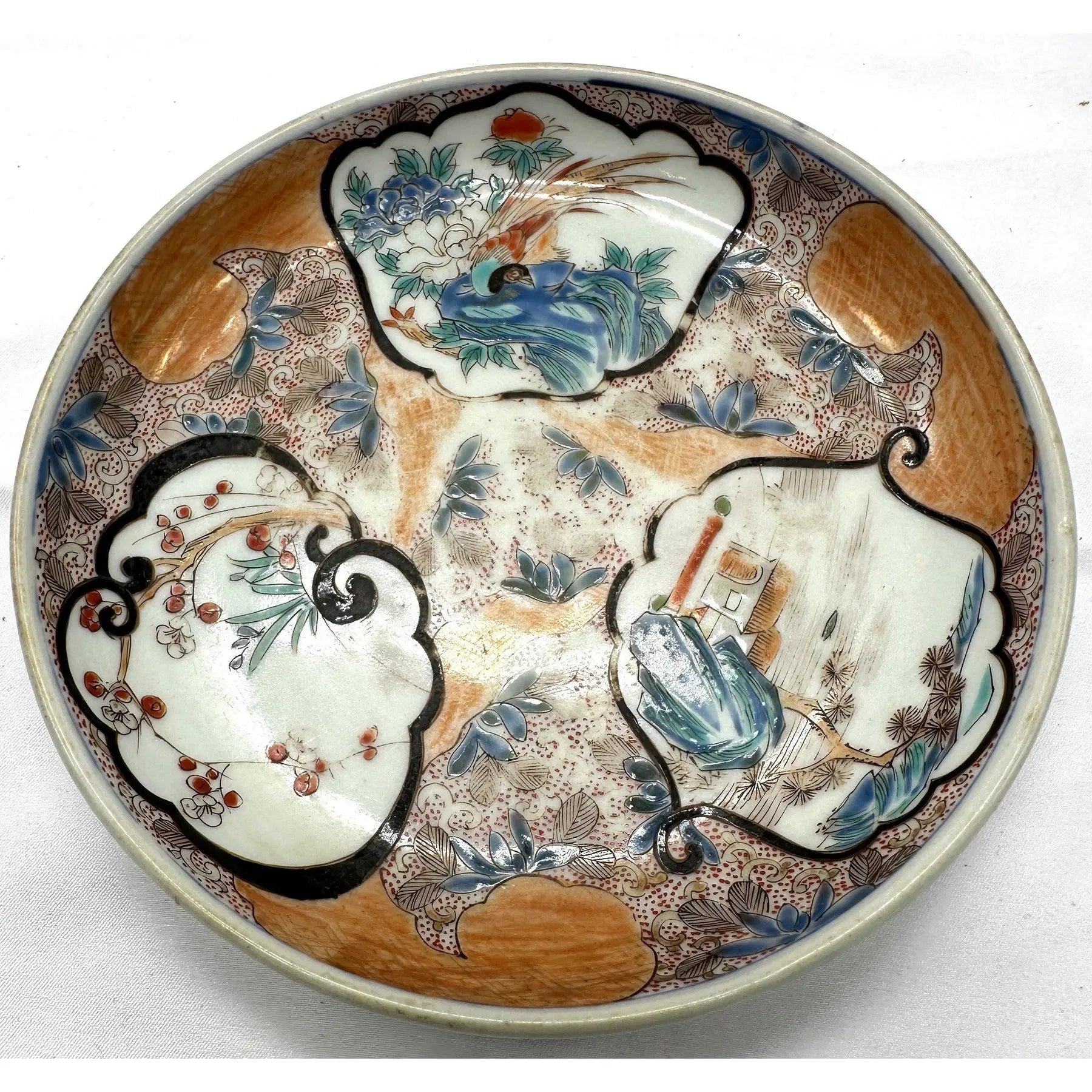 19th C. Japanese Imari Scalloped Dish - Three-Window Phoenix Design