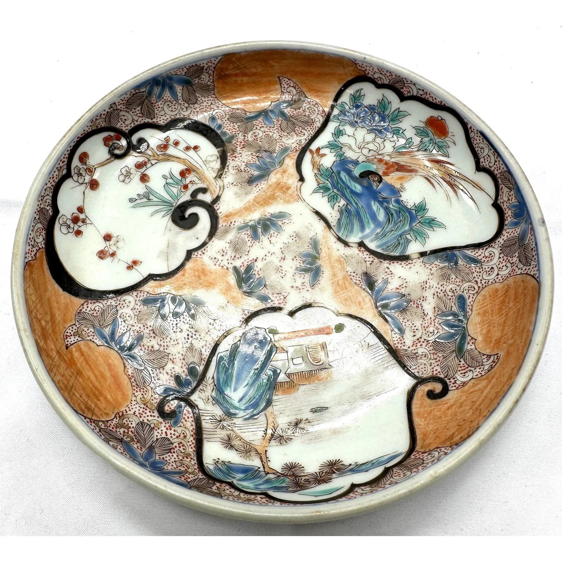 19th C. Japanese Imari Scalloped Dish - Three-Window Phoenix Design