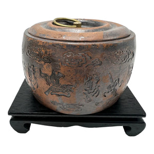 Vintage Yixing Zisha Clay Tea Caddy - Carved Immortals Motif