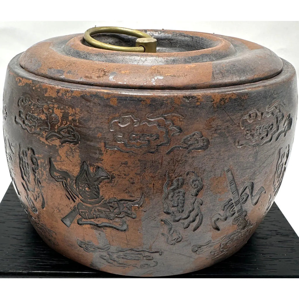 Vintage Yixing Zisha Clay Tea Caddy - Carved Immortals Motif