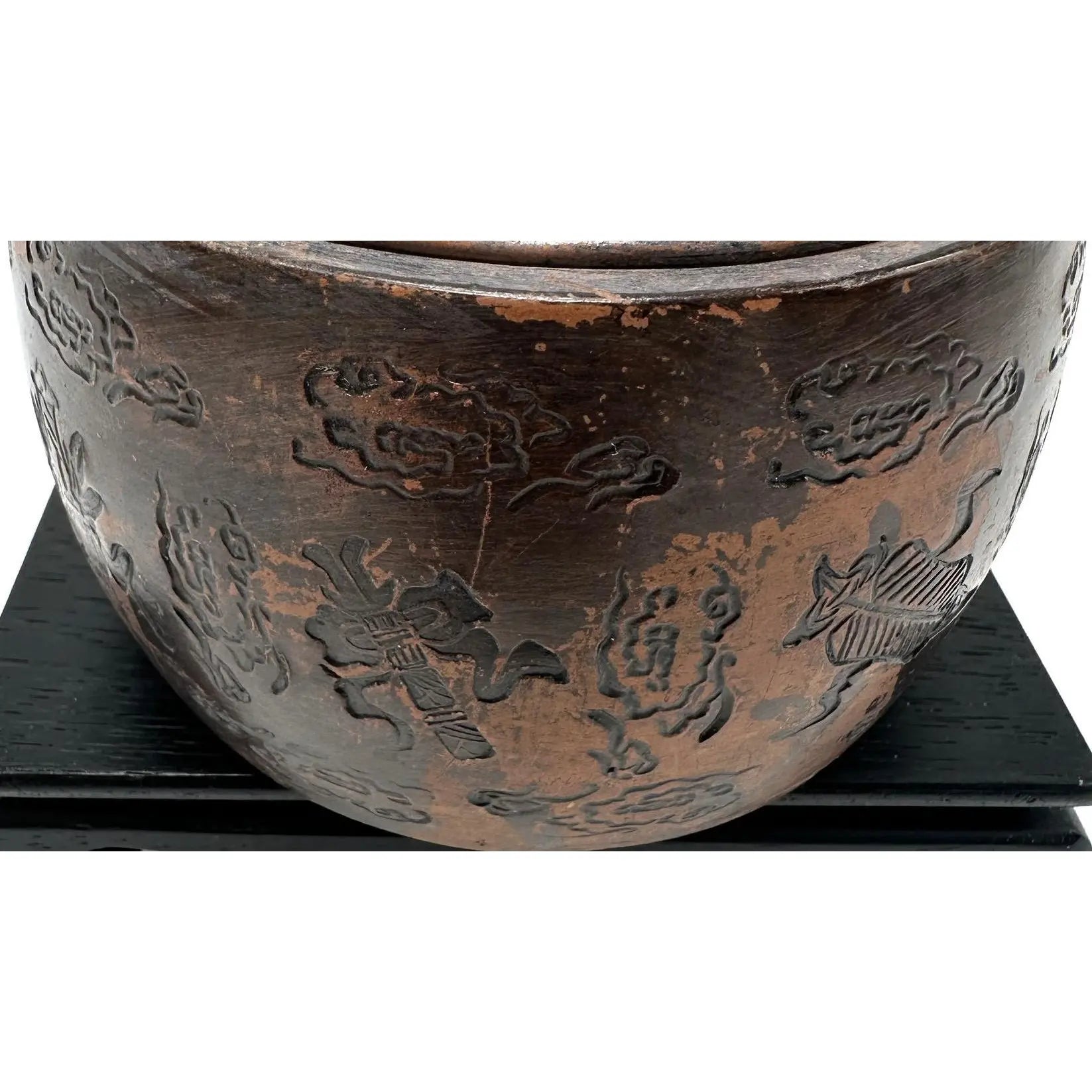 Vintage Yixing Zisha Clay Tea Caddy - Carved Immortals Motif