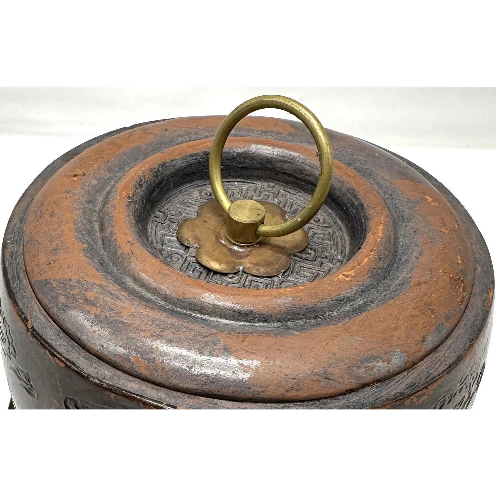 Vintage Yixing Zisha Clay Tea Caddy - Carved Immortals Motif