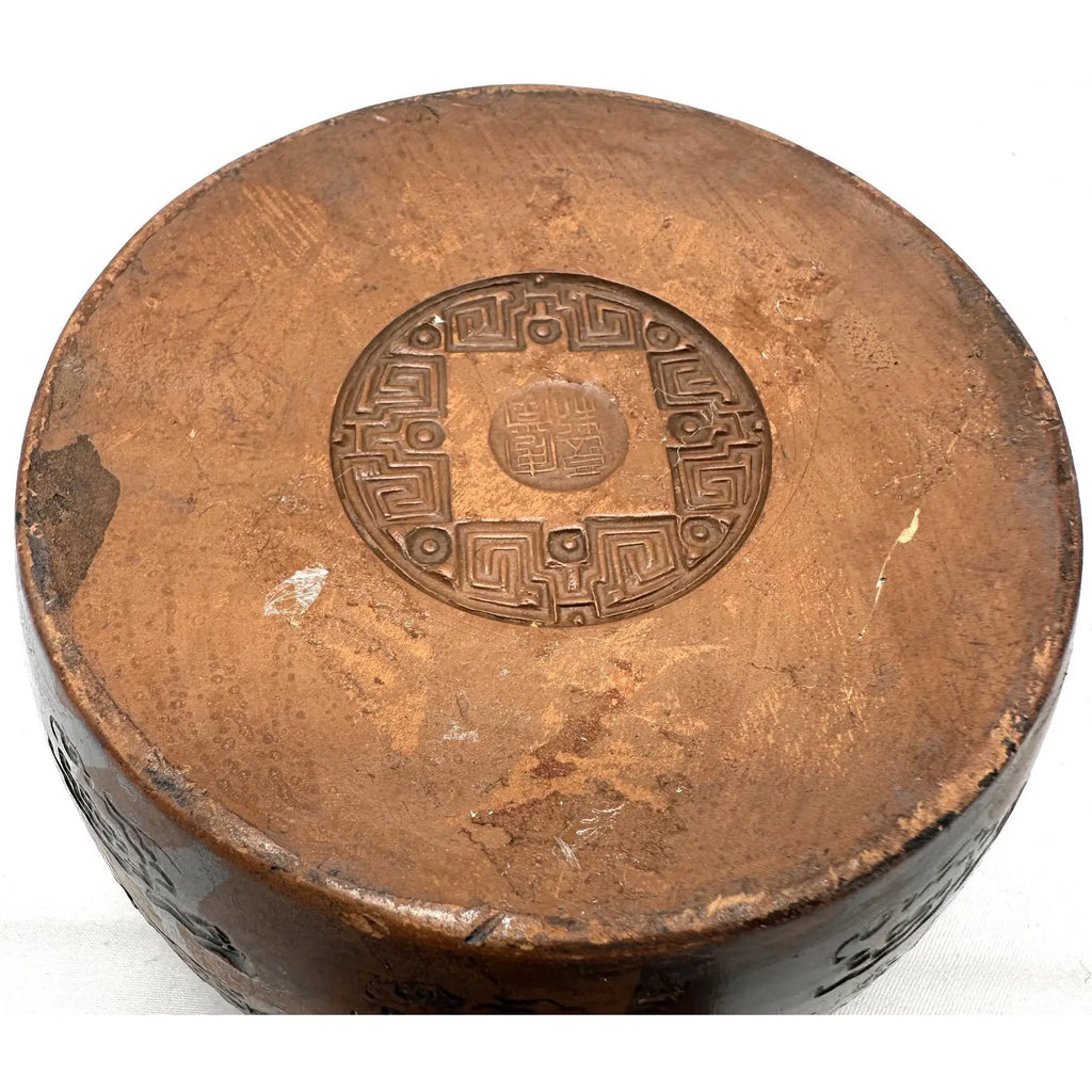 Vintage Yixing Zisha Clay Tea Caddy - Carved Immortals Motif