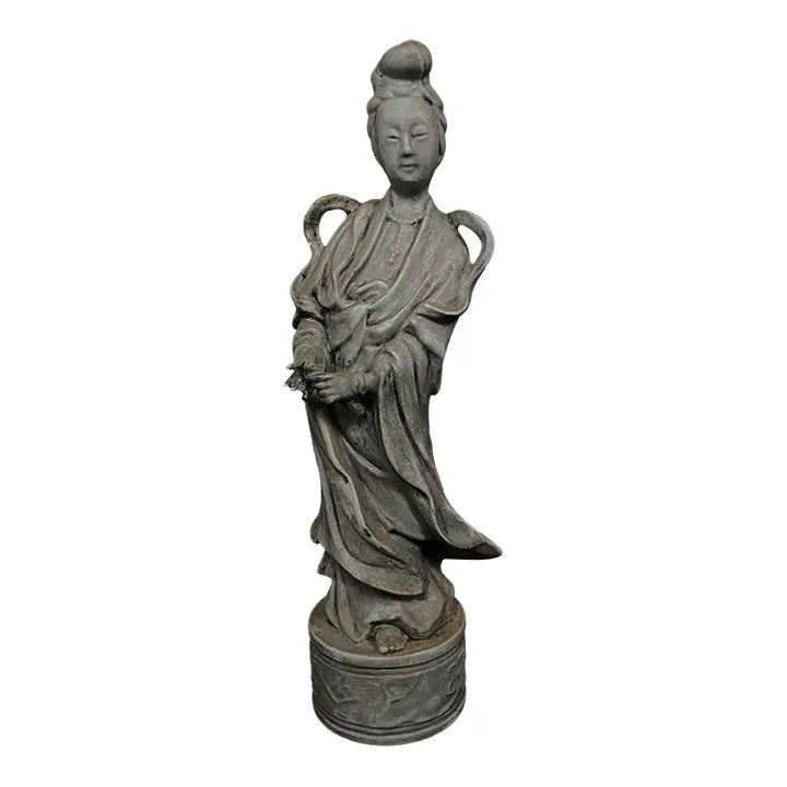 Vintage Mid-Century Japanese Celadon-Glazed Ceramic Guanyin Figurine