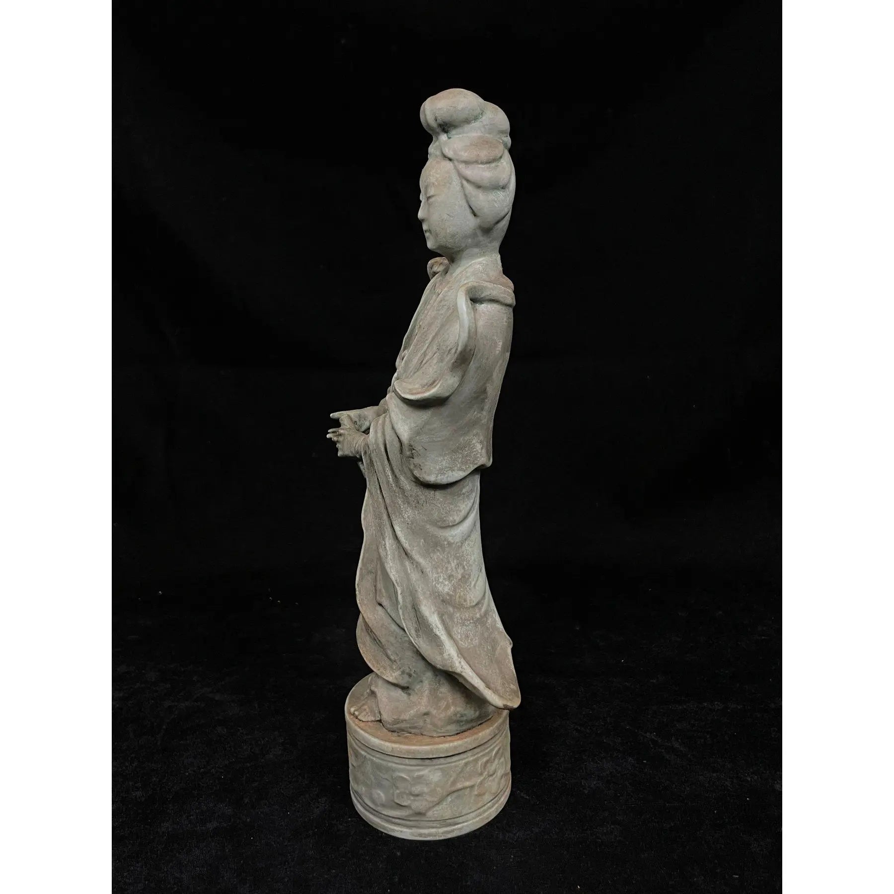 Vintage Mid-Century Japanese Celadon-Glazed Ceramic Guanyin Figurine