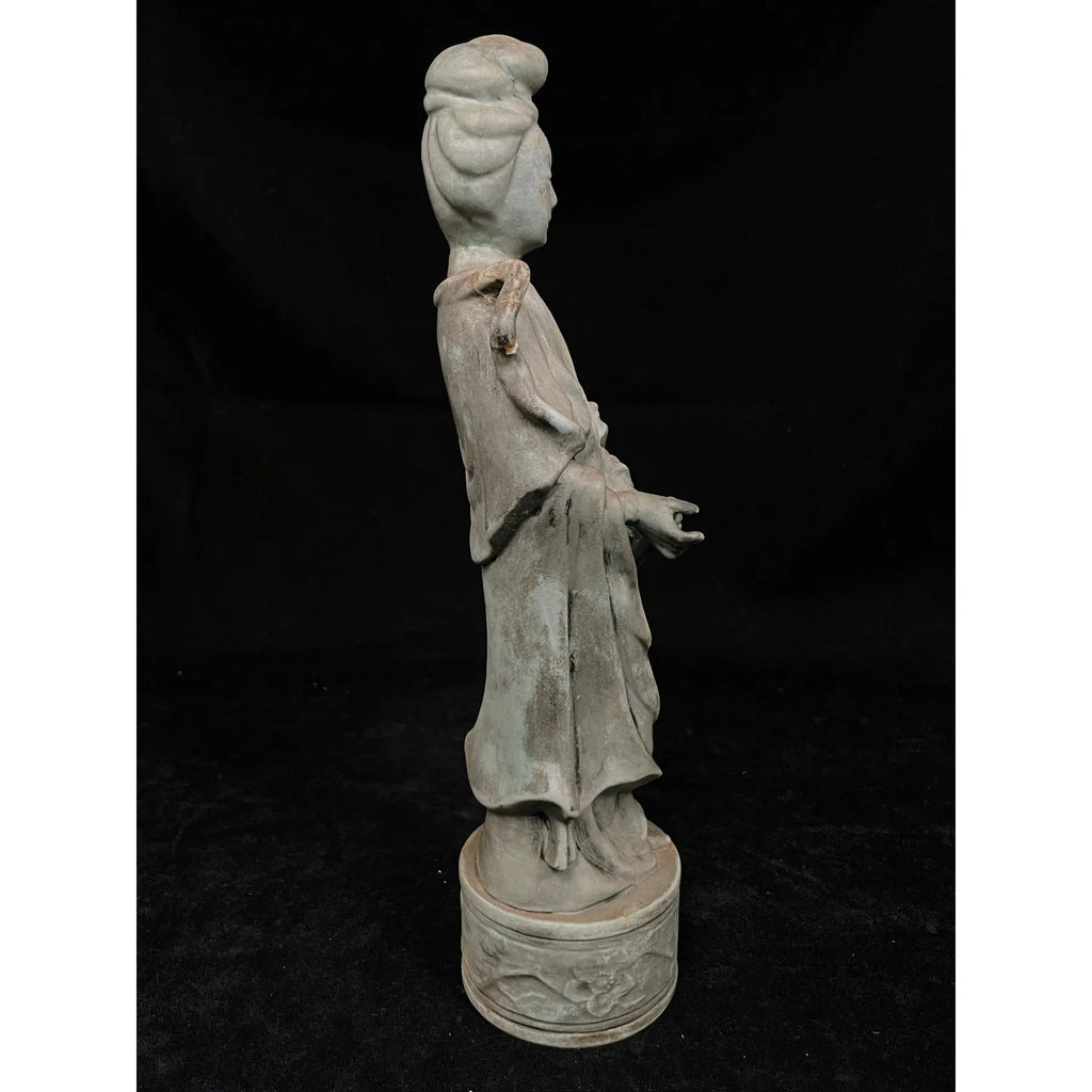 Vintage Mid-Century Japanese Celadon-Glazed Ceramic Guanyin Figurine