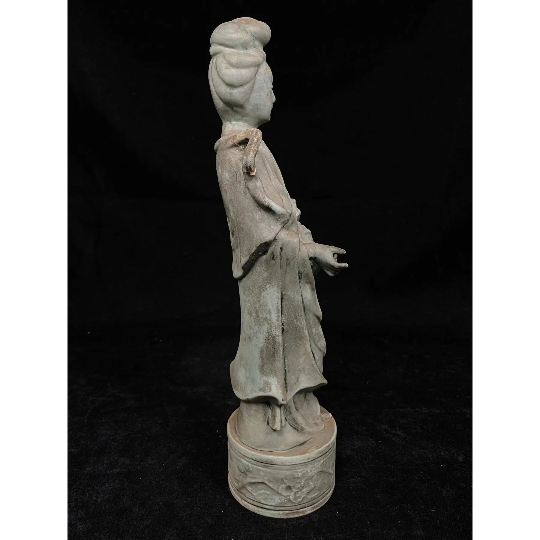 Vintage Mid-Century Japanese Celadon-Glazed Ceramic Guanyin Figurine