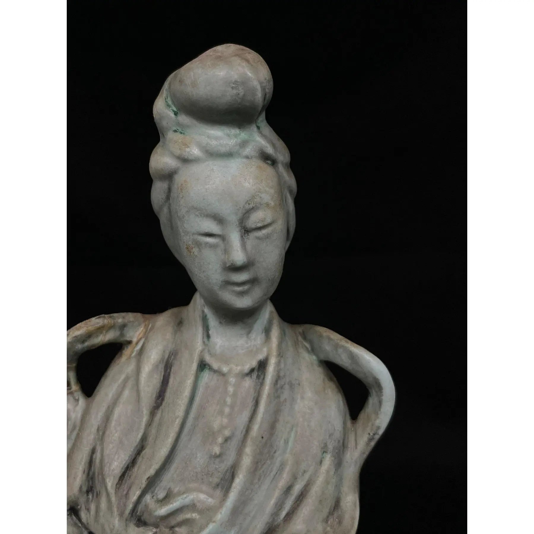 Vintage Mid-Century Japanese Celadon-Glazed Ceramic Guanyin Figurine