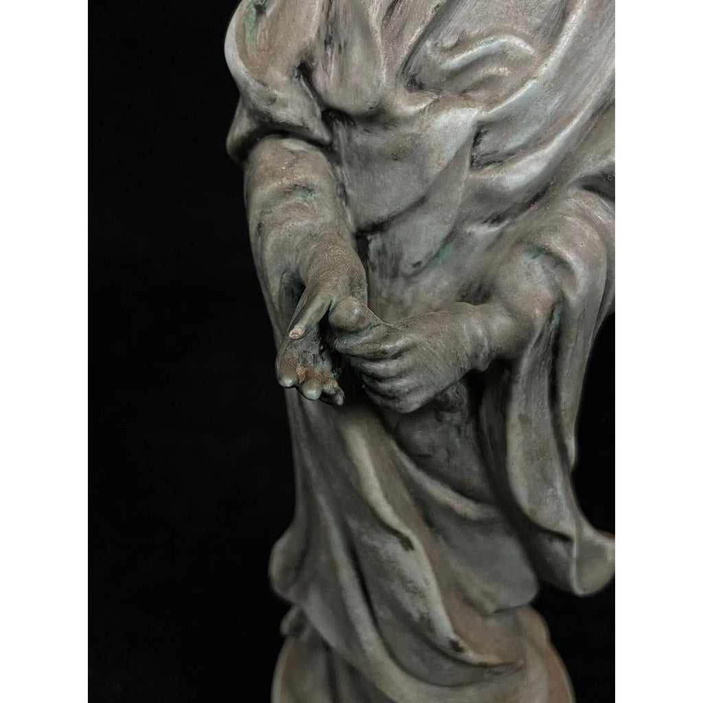 Vintage Mid-Century Japanese Celadon-Glazed Ceramic Guanyin Figurine