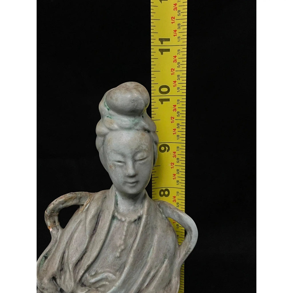 Vintage Mid-Century Japanese Celadon-Glazed Ceramic Guanyin Figurine