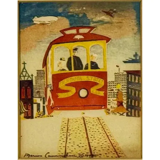 1944 Signed Marion Cunningham San Francisco Cable Car Serigraph Triptych, Mid-Century Modern SF Wall Art, Vintage WWII Era Silkscreen Set