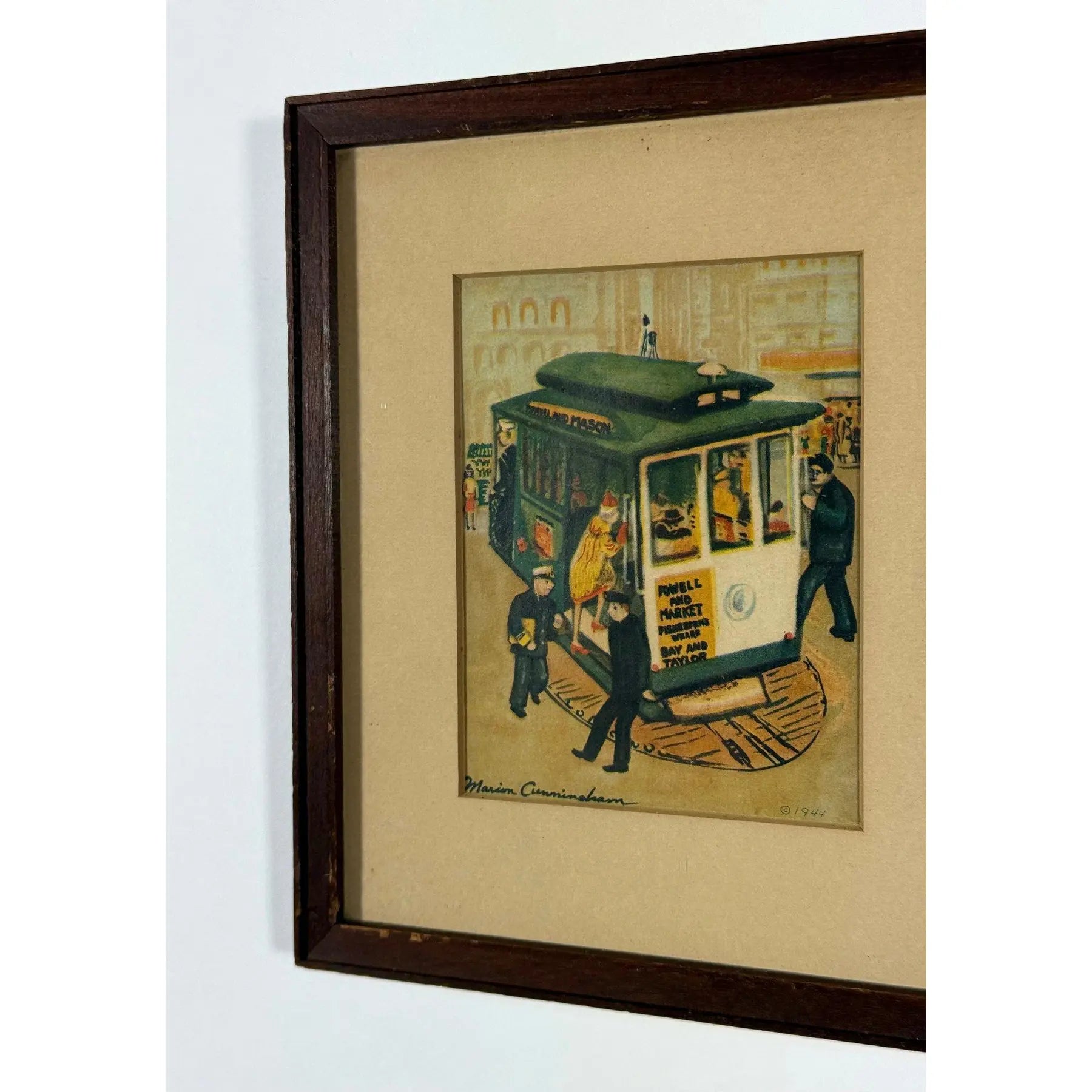 1944 Signed Marion Cunningham San Francisco Cable Car Serigraph Triptych, Mid-Century Modern SF Wall Art, Vintage WWII Era Silkscreen Set