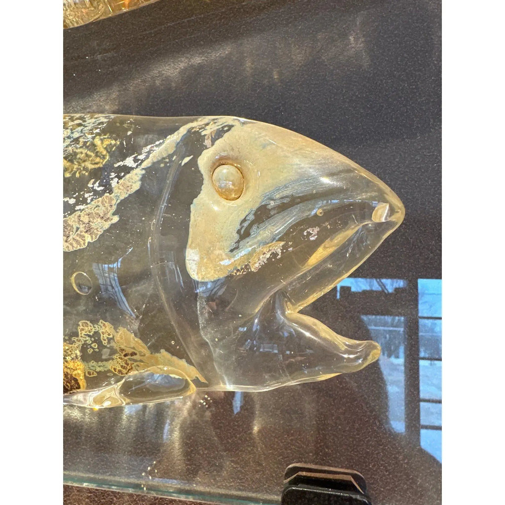 Large 30 Inch Murano Style Art Glass Fish Wall Sculpture In Architectural Steel Frame