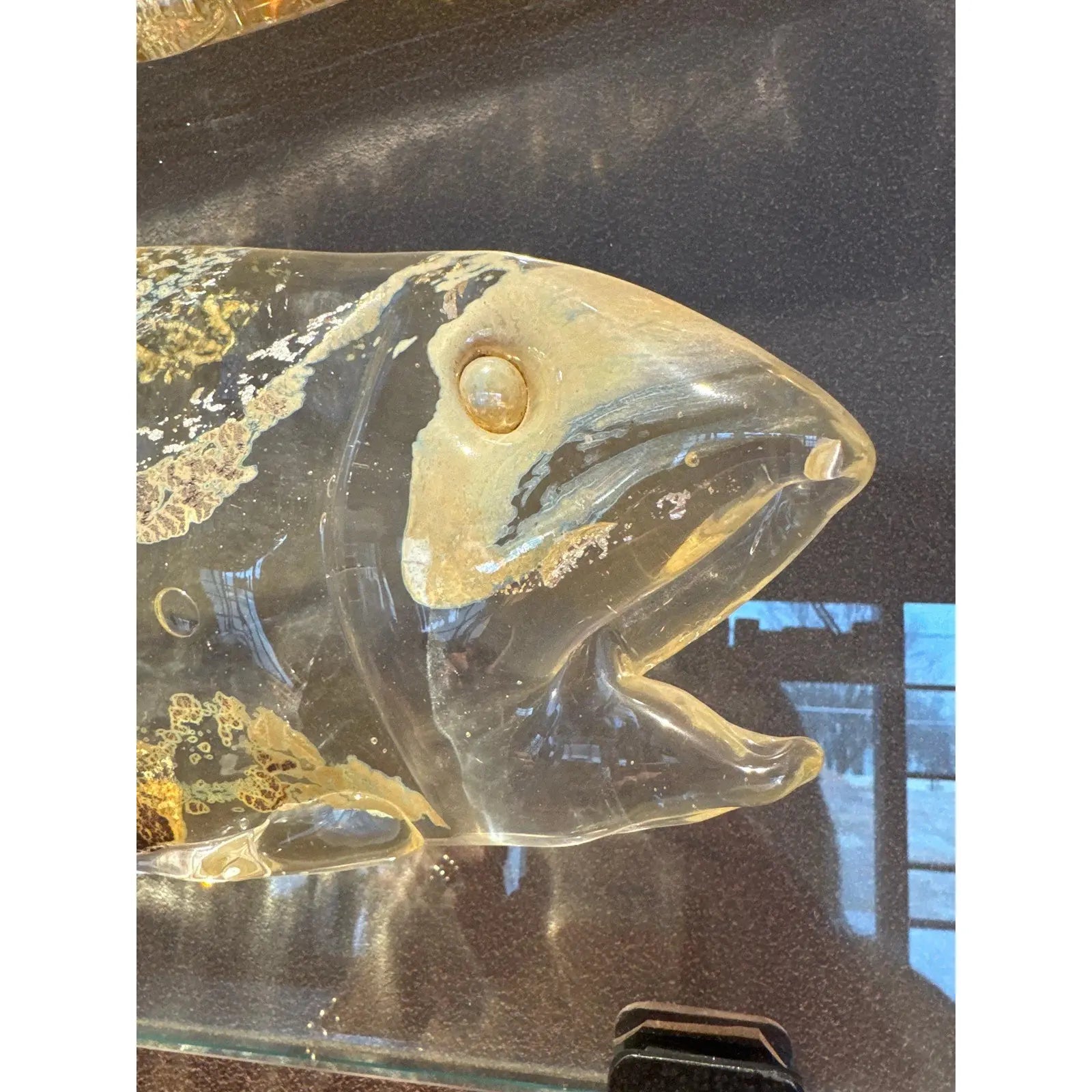 Large 30 Inch Murano Style Art Glass Fish Wall Sculpture In Architectural Steel Frame