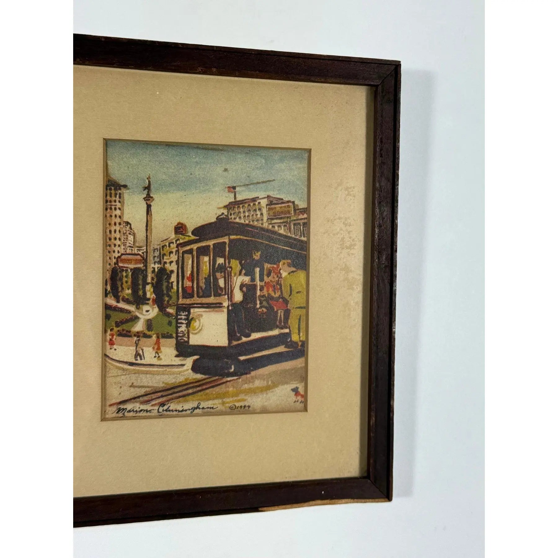 1944 Signed Marion Cunningham San Francisco Cable Car Serigraph Triptych, Mid-Century Modern SF Wall Art, Vintage WWII Era Silkscreen Set