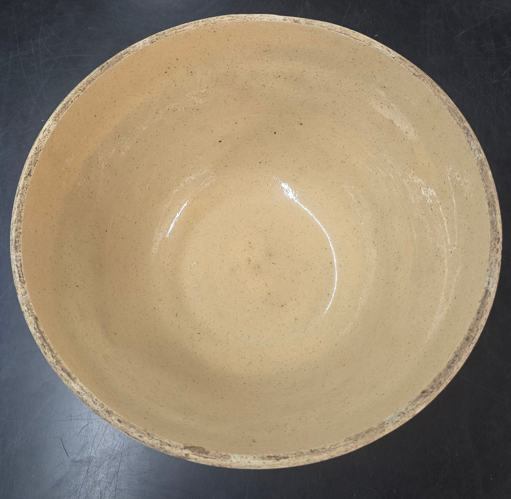 Large 14 Inch Antique American Yellow Ware Master Mixing Bowl With Brown Bands