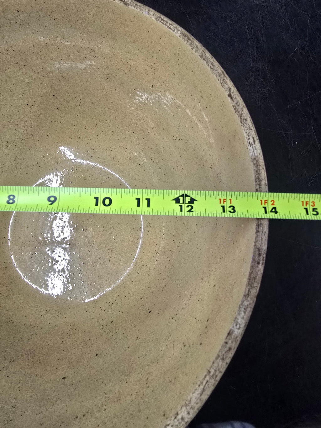 Large 14 Inch Antique American Yellow Ware Master Mixing Bowl With Brown Bands
