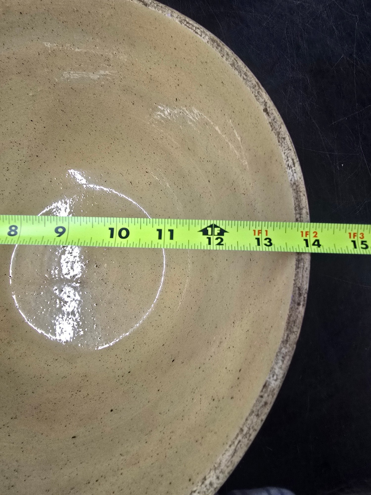 Large 14 Inch Antique American Yellow Ware Master Mixing Bowl With Brown Bands